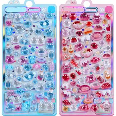 Bộ sticker 3D nổi dễ thương | Sticker bong bóng pha lê hình động vật và thức ăn đáng yêu | Đồ chơi trang trí dễ thương | Quà tặng trang trí vui nhộn