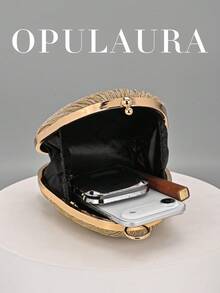 OpulAura 金色亮片布艺女士手提包，饰有精致迷人的水钻手链，时尚不对称盒式手拿包，适合派对、正式场合、舞会、毕业典礼、新娘、聚会、婚礼等场合。 - 金色 - 查看 4