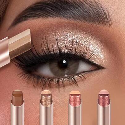 3-In-1 Waterproof Eyeshadow Stick - 3 Shimmery Gradient Colors, Suitable For Beginners, Portable Multi-Color Palette, Can Be Layered To Create Makeup Looks, Quick And Convenient Makeup Gift, Suitable For Outdoor And Daily Use (No Smudging)