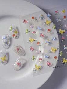 1 pieza Pegatina de arte de uñas con mariposa colorida, calcomanía de manicura adhesiva - Multicolor - Ver 2