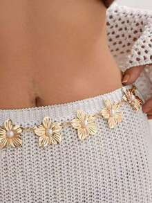 Personalized Vintage Flower Waist Chain, Luxury Bohemian Dress Belt, Stylish All-Occasion Accessory For Women - 黃金8 - 查看 8