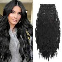 18-32 Inch 4pcs/Set Water Wave Clip-In Hair Extensions, Thick Density Full Head For Women - Multicolor - View 47