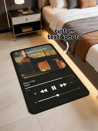 1pc Customizable Digital Music Streaming App Area Rug, Personalized Favorite Music Album Cover And Play Interface Print, Music Lover Gift, Cute Minimalist Japanese Kawaii Style, Birthday Gift, Father's Day Gift, Wedding Gift, Aesthetic Rug
