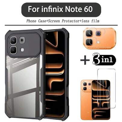 Bộ 3 trong 1 cho điện thoại Note 60 Pro: Ốp lưng acrylic trong suốt siêu bền chống sốc cho Note 60 + Miếng dán màn hình cường lực + Miếng dán ống kính