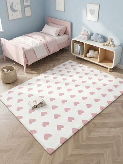 1pc Pink Heart Decor Carpet, Suitable For Indoor Decoration Carpet, Bedroom Carpet, Doormat, Kitchen Carpet, Bathroom Carpet, Gaming Room Carpet, Study Room Carpet, Easy To Clean And Wash, Outdoor Carpet, Washable Carpet, Mother's Day Gift