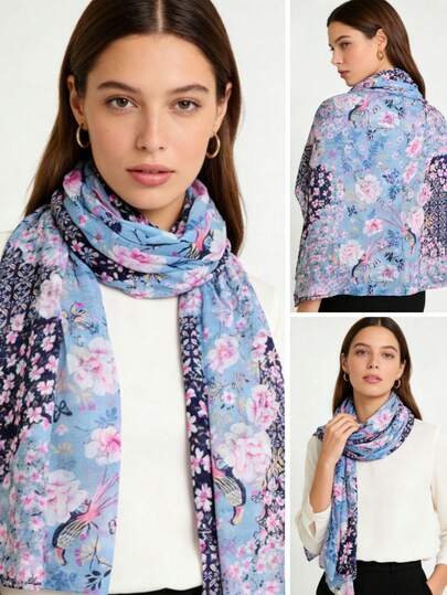 1pc Women's Elegant Printed Scarf, Suitable For All Seasons, Fashionable Runway Shawl, Office & Commute Neck Warmer, Ladies Gift, Sophisticated High-End Fashion Accessory, Ideal For Weddings, Galas And Parties