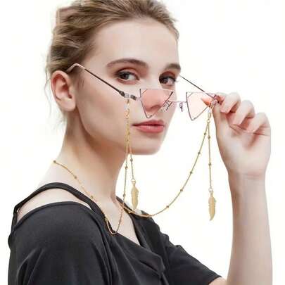 1pc Simple Golden Leaf Pendant Glasses Chain, Fashionable Women Sunglass Decoration Chain, Anti Slip Eyeglass Frame, Glasses Accessories.
