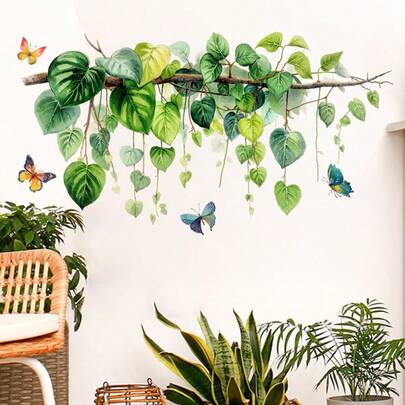 Fresh Natural Plant Green Large Leaf Vine Wall Sticker, Suitable For Hotels, Homestays, Offices, Bedrooms, Living Rooms, Restaurants, Removable Wall Stickers