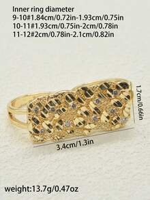 1pc Gold Block Double Finger Ring - Hiphop Style Gold Stacking Ring For Men - Yellow - View 9