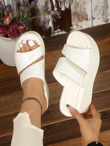 Women's Thick Sole Wedge Slippers, Fashion Outdoor Versatile Comfortable Lightweight High Heel Sandals For Summer - White - View 5