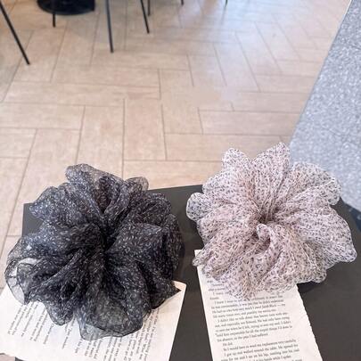 1 chiếc dây buộc tóc kiểu Hàn Quốc bằng vải organza xếp ly, kiểu dáng bồng bềnh, phụ kiện tóc nữ tính thường ngày.