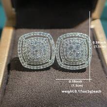 Silver Women's Earrings, 3D Synthetic Cubic Zirconia Design, Fashionable Pave Engagement Earrings - Silver - View 2
