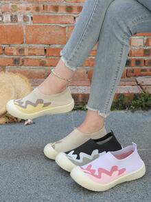 Van Skr 2026春夏新款针织网面女鞋，软底轻便一脚蹬，学生/通勤透气鞋 - 米黃色 - 查看 6