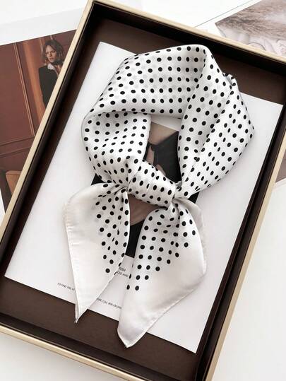 1pc Women's Elegant Retro Polka Dot Print Thin Satin-Like Square Scarf, Bohemian Vintage Casual Ladies Scarf, Shawl, Lightweight Comfortable Women's Headscarf, Suitable For Spring/Summer Daily Wear And Outings