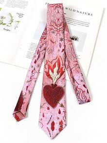 1条Y2K个性化火焰爱心领带，红色爱心丝绸手工领带，可搭配休闲、街头、日常、派对、校园服装 - 彩色 - 查看 4