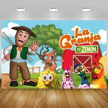 Cartoon  La Granja De Zenon Theme Shower Kids 1st Birthday Party Green Grass Farm Photo Background Decoration Props - 款式E - 查看 11