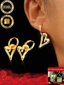 两件套个性化尖头心形耳环+贴心耳部保护和护理针，适合新打耳洞佩戴，也适合各种场合和节日，如派对、周年纪念日、生日等，配有高品质精美礼盒。 - 金色 - 查看 1