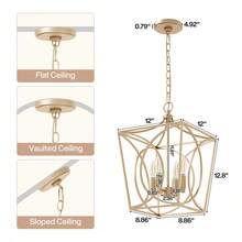 Tribesigns 4-Light Farmhouse Chandelier, Gold Rustic Metal Cage Adjustable Industrial Hanging Pendant Light Ceiling Fixture For Kitchen Island, Dining Room, Entryway UL Listed, E12 Base - 金色 - 查看 2