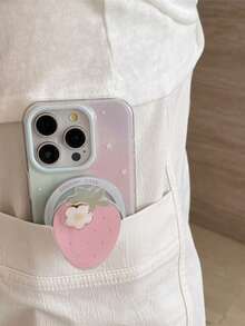 1pc Pink Strawberry Magnetic Phone Holder, Fruit Sliding Foldable Phone Stand, Multi-Function Slouchy Phone Holder - Pink - View 4