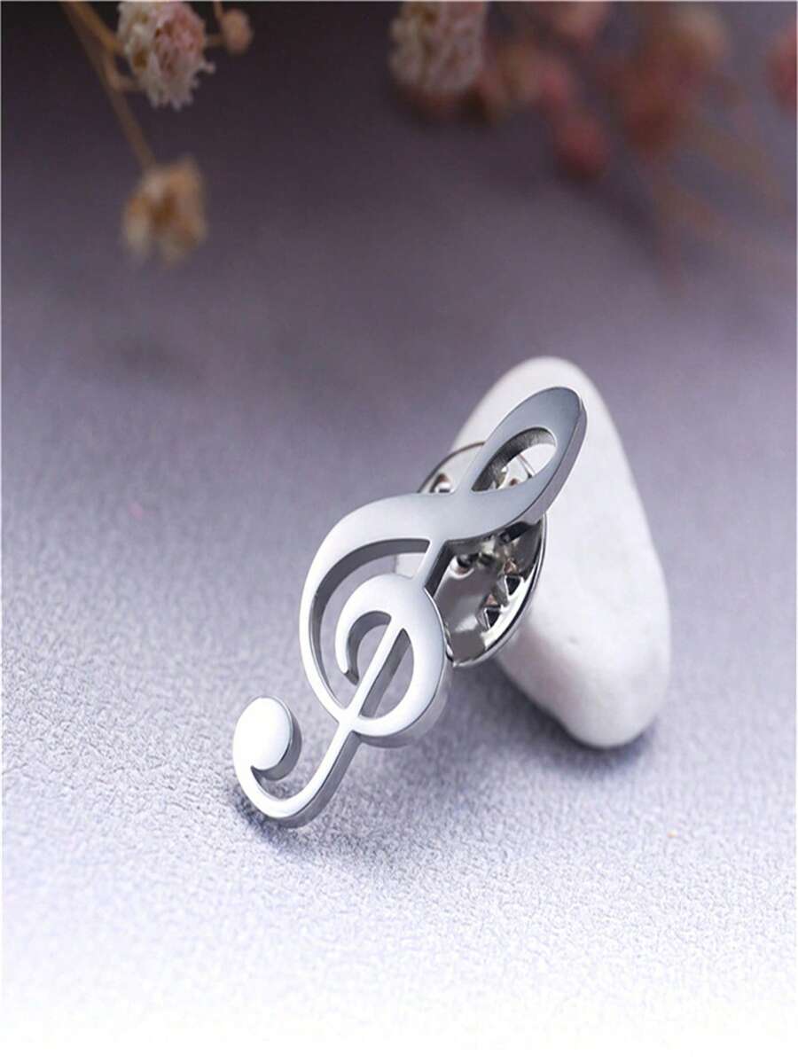 1pc Casual Stainless Steel Fashion Music Note Unisex Brooch, Shirt/Suit Lapel Pin Accessory, Gift For Music Lovers - Multicolor - View 1