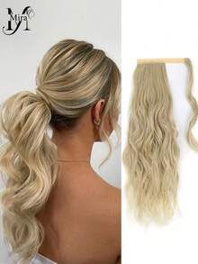 Dirty Gold Ponytail Hair Extensions, Curly Wave Wrap-Around Clip-In Synthetic High-Strength Fiber Wig, Suitable For Caucasian Women - Multicolor - View 11