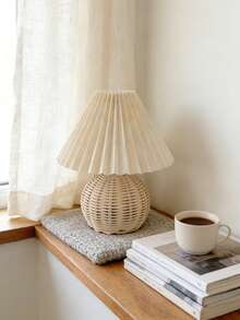 1pc Rattan Table Lamp, Retro Handmade Pleated Lamp, Nordic Solid Wood Bedside Lamp, Suitable For Homestay, Dining Room, Camping, Minimalist Warm Light Touch Control Lamp, Atmosphere Nightlight - Multiple Colors - View 15