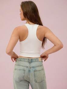 Leadlive 夏季新款白色吊带背心，女士背心，休闲紧身无袖上衣，女士运动背心，夏季背心，女士健身上衣 - 白色 - 查看 6