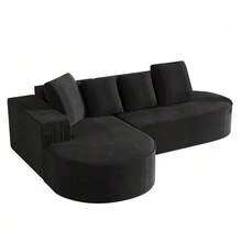 Fully Compressed Frameless Sofa, Modular Combination Sofa (L-Shaped Armchairs), Modern Cloud-Type Combination Sofa (Deep Seats), Sponge Compression Sofa (No Assembly Required). - Black - View 11