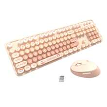MOFII Conjunto de Teclado y Ratón Inalámbrico Silencioso con Degradado Dulce de Colores Mixtos Teclas Redondas Retro 2.4G 3000DPI Teclado Numérico Completo Estilo Femenino para Oficina Compatible con Windows Baterías Excluidas - Ver 14