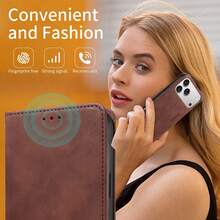 eaacaa 1pc Magnetic Flip Cover Leather Phone Case With Card Slots Wallet Protective Cover Compatible With Apple 17 Pro Max/17 Pro/AIR/17/17e/16 Pro Max/15/14/13/12/11 - Brown - View 8