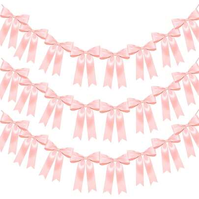 1-3pcs Pink Bow Decor Floral Wreath, Pink Ribbon Bow Wreath Suitable For Birthday, Baby Shower, Wedding, Bow Party Decoration