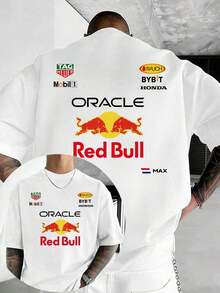 Summer Tops Oracle T-Shirt, F1 Team Racing Style Unisex T-Shirt, 220g High-Quality, Double-Sided Printed T-Shirt Made Of Pure Cotton, Fashionable Men's Clothing, Suitable For Street-Vintage Style And Outdoor Sports Leisure Occasions, Y2K Style Clothing,  F1 Team T-Shirt, Comfortable And Stylish, Ideal Choice For Racing Enthusiasts, Gift For Men, Cotton T-Shirt - 白色 - 查看 8