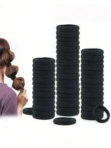 Scrunchies elásticos gruesos de moda para mujeres, aptos para uso diario y como regalo. Se pueden usar como lazos para el cabello, sujetadores de cola de caballo, ligas para el cabello y ligas para deportes. Adecuados para mujeres y niñas, pueden asegurar perfectamente el cabello largo. También adecuados para adolescentes. | Accesorios de viaje de la serie de scrunchies de moda, festival, fiesta - Negro - Ver 3