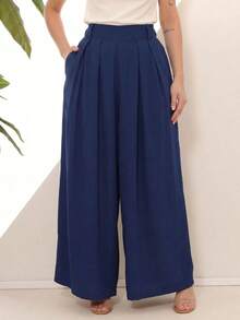 Women's Wide Leg High Waist Wide Leg Pants - Azul Marino - Ver 10