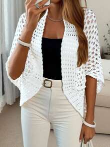 Áo khoác cardigan dệt kim tay cánh dơi khoét lỗ thời trang thường ngày dành cho nữ, thích hợp cho kỳ nghỉ. - trắng - Xem 2