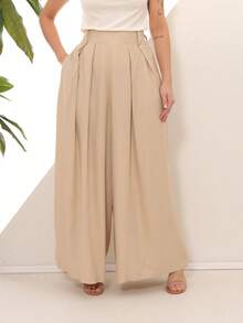 Women's Wide Leg High Waist Wide Leg Pants - Medium Wash - View 3