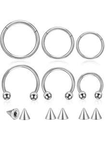 Yanxyad 6pcs/Set Men's Nose Septum Ring, Horseshoe Lip Ring, Earrings, Nose Ring, Eyebrow Ring Piercing Jewelry Set - Nose Ring - View 1