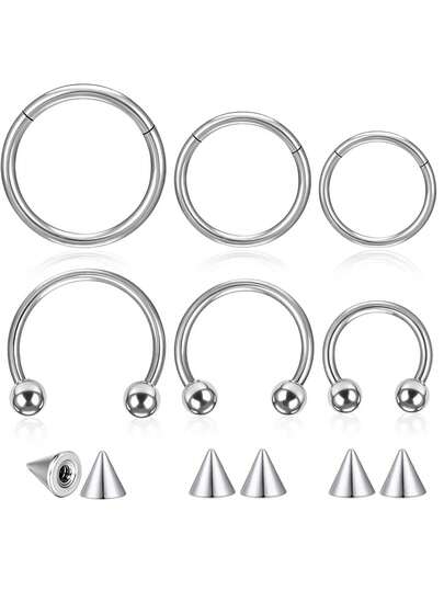 Yanxyad 6pcs/Set Men's Nose Septum Ring, Horseshoe Lip Ring, Earrings, Nose Ring, Eyebrow Ring Piercing Jewelry Set