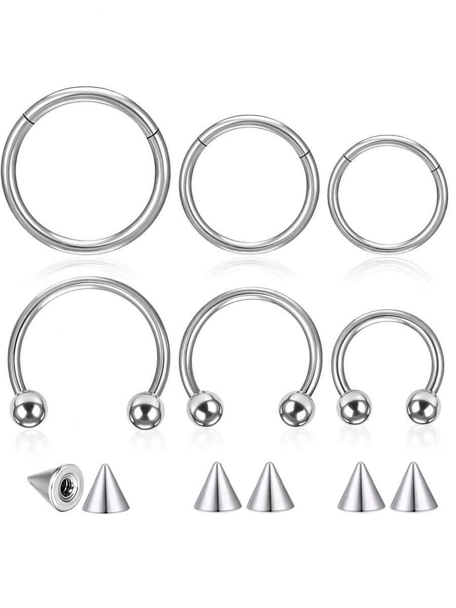 Yanxyad 6pcs/Set Men's Nose Septum Ring, Horseshoe Lip Ring, Earrings, Nose Ring, Eyebrow Ring Piercing Jewelry Set - Nose Ring - View 1