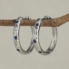 Khuyên tai khoen hình ngôi sao và mặt trăng thanh lịch, đính đá zirconia tổng hợp màu xanh dương, dành cho nữ, đa năng, món quà lý tưởng cho ngày Valentine. - Bạc - Xem 5