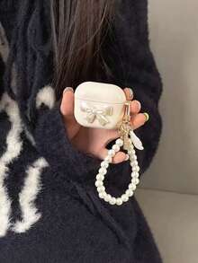 1个手工可爱贝壳珍珠吊链软壳，兼容苹果1/2、4、Pro 2、3、Pro蓝牙耳机保护套 - 米白蝴蝶+貝殼珍珠鍊鏈 - 查看 3