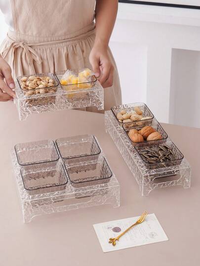 1 Set de Platos de Base Transparente de Acrílico, Juego de Almacenamiento de Aperitivos, Dulces, Frutas Secas y Galletas, Accesorio de Decoración para Bodas, Fiestas y Días Festivos