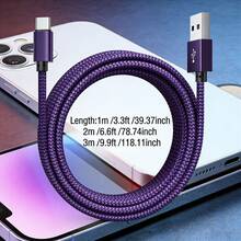 USB A 转 Type C 数据线 3A 快充[3.3 英尺/6.6 英尺/10 英尺] USB-C 快充尼龙编织线 兼容三星 Galaxy S26 S25 S24 S23 S22 S21 S10、Note 20 10 9 A51 G8 G7、Pixel 及其他 USB-C 设备 - 紫色 - 查看 5