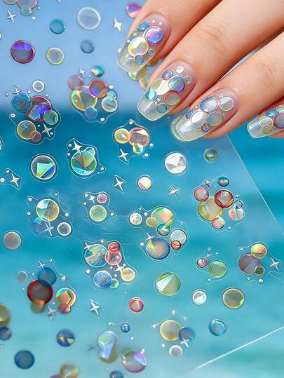 1片装 5D卡通彩虹泡泡美甲贴纸 彩色炫彩贝壳泡泡滑块贴纸 自粘美甲泡泡贴纸