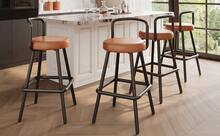 Set Of 4 Modern Bar Stools With Ergonomic Backrests, Water-Repellent PU Leather Upholstery, And Sturdy Iron Legs. Bar Stools With Backrests And Footrests For Bars, Kitchens, And Dining Rooms, Brown. - Brown - View 3