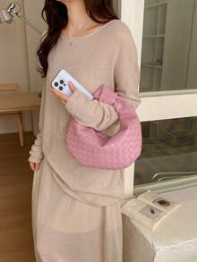 Fashionable Minimalist Pleated Cloud Handbag, Versatile Shoulder/Underarm Bag - Pink - View 4