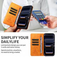 eaacaa 1pc Magnetic Flip Cover Leather Phone Case With Card Slots Wallet Protective Cover Compatible With Apple 17 Pro Max/17 Pro/Air/17/17e/16 Pro Max/15/14/13/12/11 - Orange - View 6