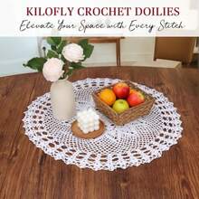 kilofly Handmade Crochet Cotton Lace Table Sofa Doily Waterlily White 22 inch - Blanco - Ver 4