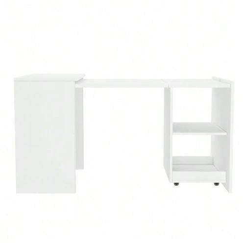 126x55x72.5cm Multifunctional Folding Table That Combines A Desk And Cabinet In One Design, With Two Storage Compartments For Efficient Organization, High Load Capacity, White. - 白色 - 查看 1