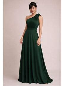 Elegant Mermaid-Style Long Dress For Bridesmaids, Graduates, And Guests, With Shoulder Detail And No Sparkle, Suitable For Day Or Night. - 翠綠色 - 查看 1